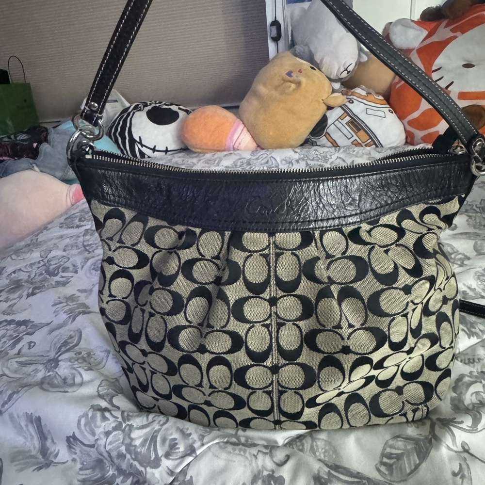 Coach Black and Tan Monogram Shoulder Bag